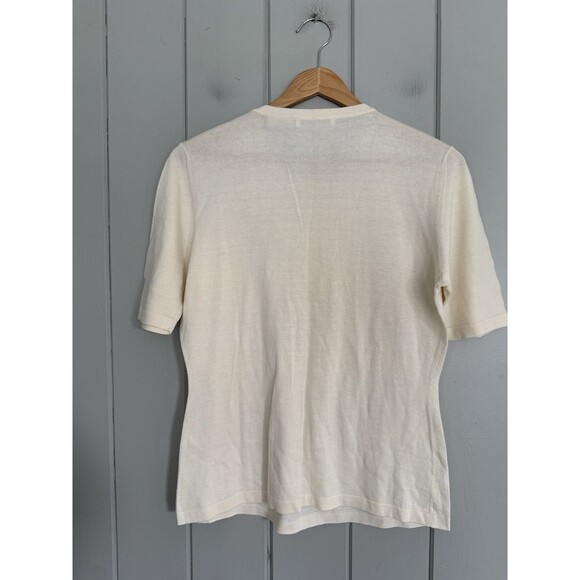 Neiman Marcus Sweater L Large Ivory Cashmere Cotton Blend Rhinestones 3/4 Sleeve - Picture 3 of 3